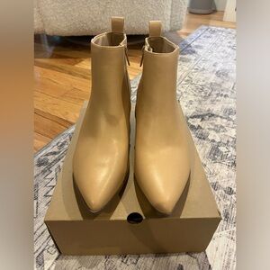 New tan ankle boots with chunky wood heal